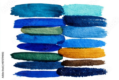 Vibrant Horizontal Brush Strokes in Varying Shades of Blue and Green