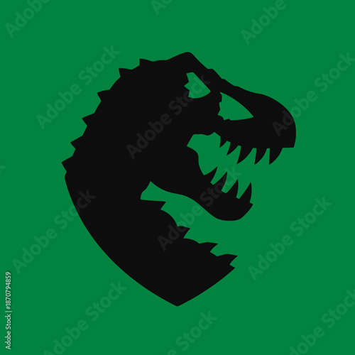 Silhouette of a tyrannosaurus rex head against a green background