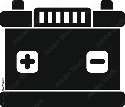 Car battery icon with positive and negative terminals on white background