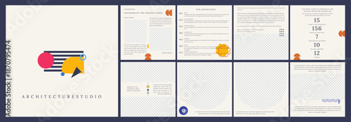 Architecture portfolio. Real estate. Apartment building exterior. Booklet design. Template architectural project professional content. Creative presentation for designer, vector minimalist typography