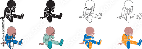 Sad Person Sitting and Covering Face Icon Set
