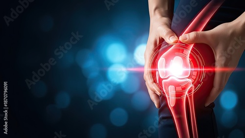 Wallpaper Mural Person suffering from knee pain with glowing red x-ray of the joint. Torontodigital.ca
