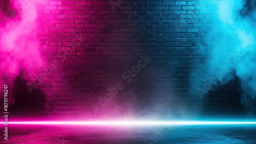 Wallpaper Mural Vibrant Neon Light and Smoke on Dark Brick Wall Background. Torontodigital.ca