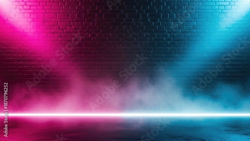 Wallpaper Mural Neon Light Stage with Smoke and Reflection. Torontodigital.ca