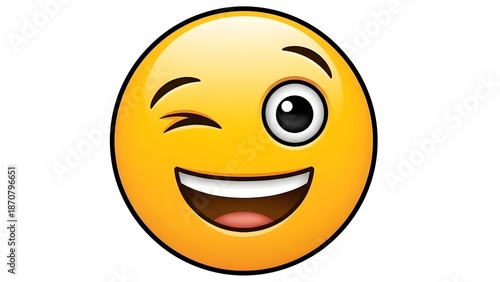 A playful yellow emoji winking with a wide smile, conveying amusement and a sense of lightheartedness