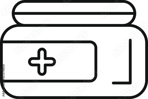 Outline icon representing an ointment or cream jar with a medical cross symbol