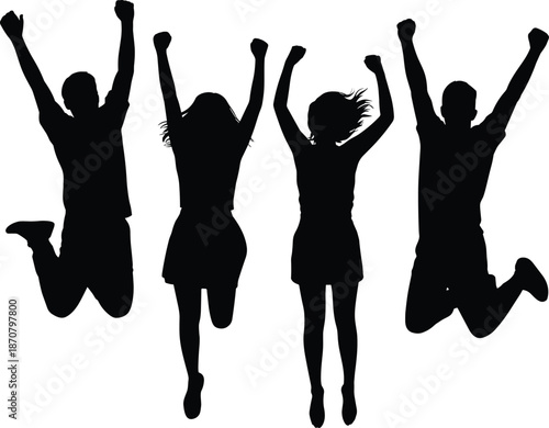 Four Silhouettes of People Jumping with Arms Raised in Celebration