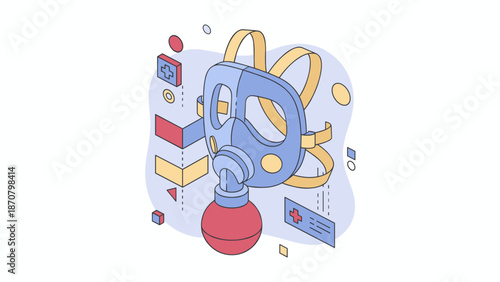 Isometric illustration of a gas mask safety equipment for protection against hazards.