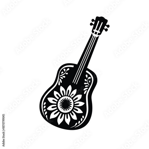 Decorative Floral Guitar Silhouette Vector Illustration