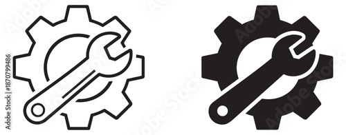 Line art and glyph icon set featuring a gear and a wrench for settings and maintenance