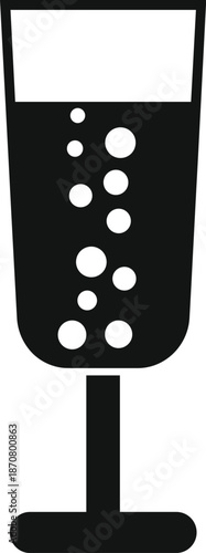 Simple icon of a bubbly drink in a flute glass on a white background