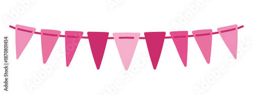 Pink bunting flags illustration for party decoration isolated on white. Pink triangular bunting for birthday and celebration
