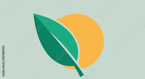 Minimalist Nature-Inspired Graphic with Leaf and Sun Illustration for Environmental Themes