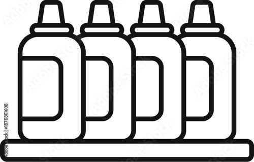 Cleaning liquid bottles on a shelf, an icon representing various household products