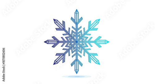 Stylized geometric digital snowflake with cool gradient shades suitable for winter themes and