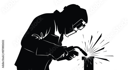 Welder working with sparks in industrial setting
