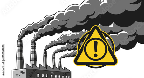 Environmental Pollution Warning Sign Highlighting Air Quality Concerns from Industrial Emissions