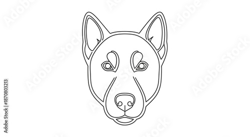 Minimalist Line Art Illustration of a Dog's Face with Key Features and Expressive Eyes