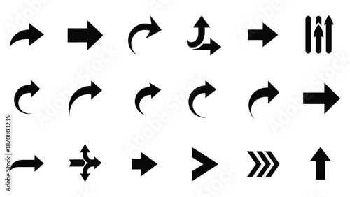 Collection of black directional arrow icons in various navigation styles
