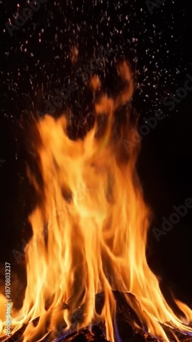 Vivid Flames Rising with Sparks and Smoke in a Dark Background.