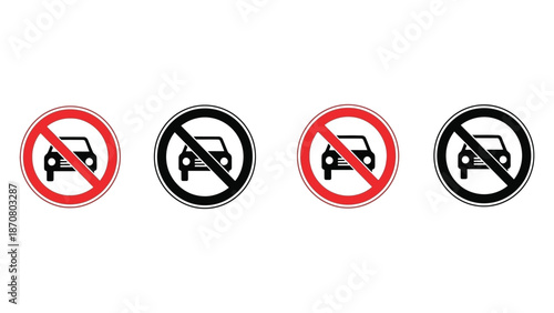 Collection of four no parking and vehicle prohibition traffic sign icons