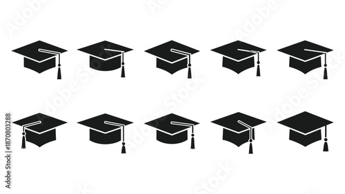 Set of ten graduation cap silhouette icons arranged in two rows