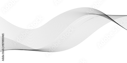 Minimal abstract white background with smooth flowing gray wave lines creating layered motion and transparency, forming an elegant modern technology-inspired vector design with curved linear rhythm.