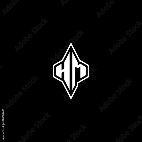 techno racing style design modern monogram gaming letter initial logo esport concept HM