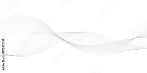 Elegant abstract gray wave lines isolated on white background, with smooth flowing curves forming layered transparency and modern technology motion graphics for business and data design