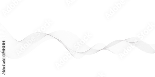 Abstract gray flowing wave lines on a clean white background with smooth layered transparency, elegant curved patterns, and a modern technology motion graphic and business vector style