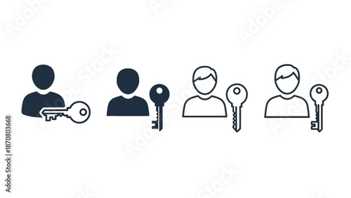 Collection of user profile icons combined with key symbols for security and login concepts