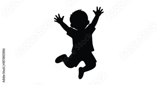 Happy child jumping with joy in mid-air