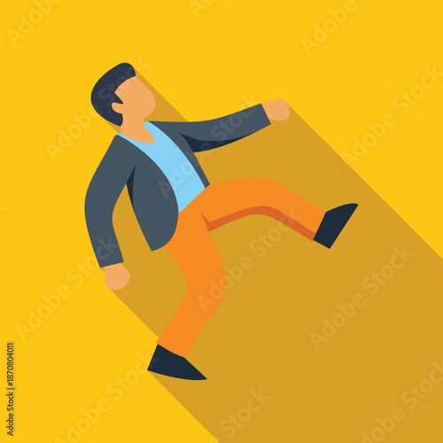 Man losing balance and falling down in a flat design illustration