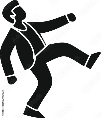 Man in silhouette performing a humorous exaggerated walking movement or marching