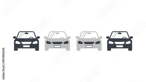 Row of four front-view car icons in alternating dark and light gray colors