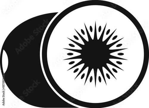 Whole kiwi and half slice black and white vector symbol