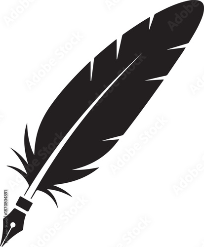 Black Feather Pen Icon Isolated on Transparent Background