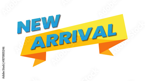 New Arrival E-Commerce Ribbon, Marketing Banner, Yellow Gradient with Blue Gradient Text, Flat Design, Editable Vector File