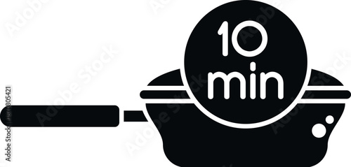 Frying pan icon displaying a 10 minute cooking instruction