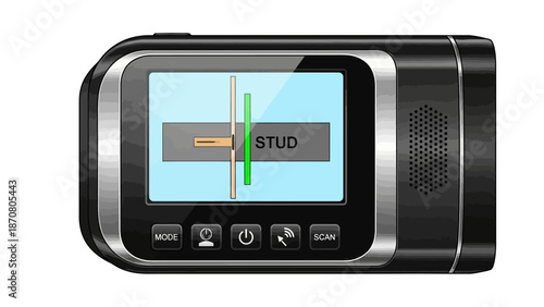 A snow shovel with a carabiner and blue grip