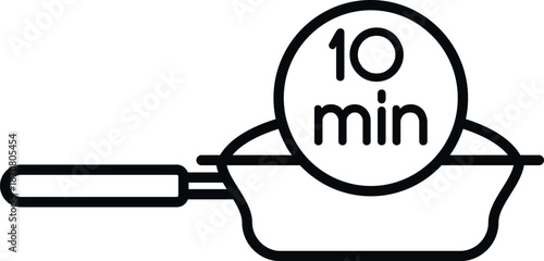 Frying pan outline icon showing a 10 minutes cooking instruction