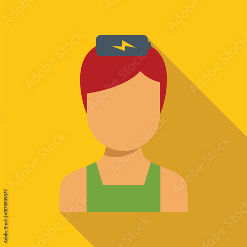 Person icon with a low battery symbol on head showing concept of fatigue or burnout