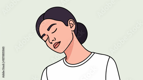 Minimalist line-art illustration of a woman with short dark hair and a light-colored shirt