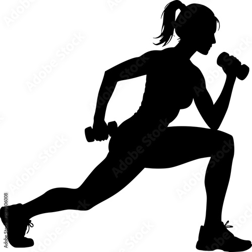 Silhouette Fitness: A determined figure embodies strength and grace, executing a dynamic exercise routine.