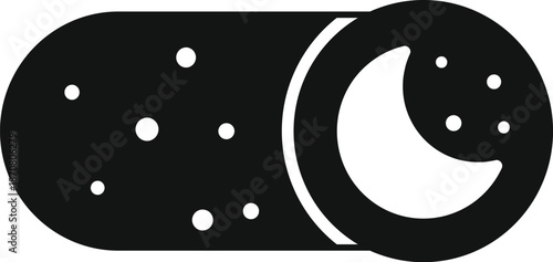 Night mode toggle switch icon with a crescent moon and stars for user interface design