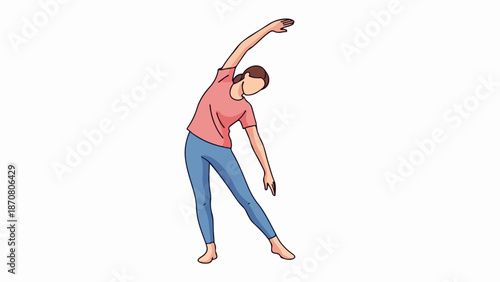 Dynamic portrait of a woman in mid-motion with pink shirt and blue jeans