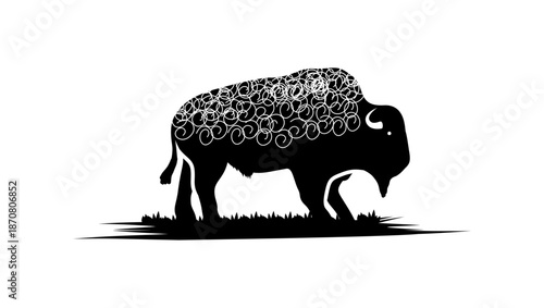 American Bison Buffalo, black isolated silhouette