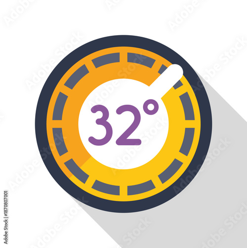 Temperature control dial displaying 32 degrees in a flat design style