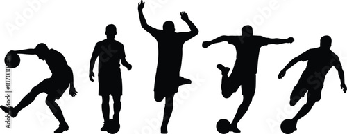 Silhouettes of soccer players in action with a ball on a white background sports