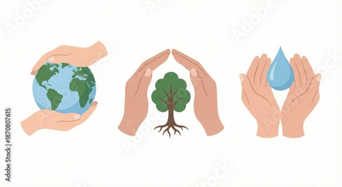 Hands Protecting Earth Tree and Water Drop Environment Concept